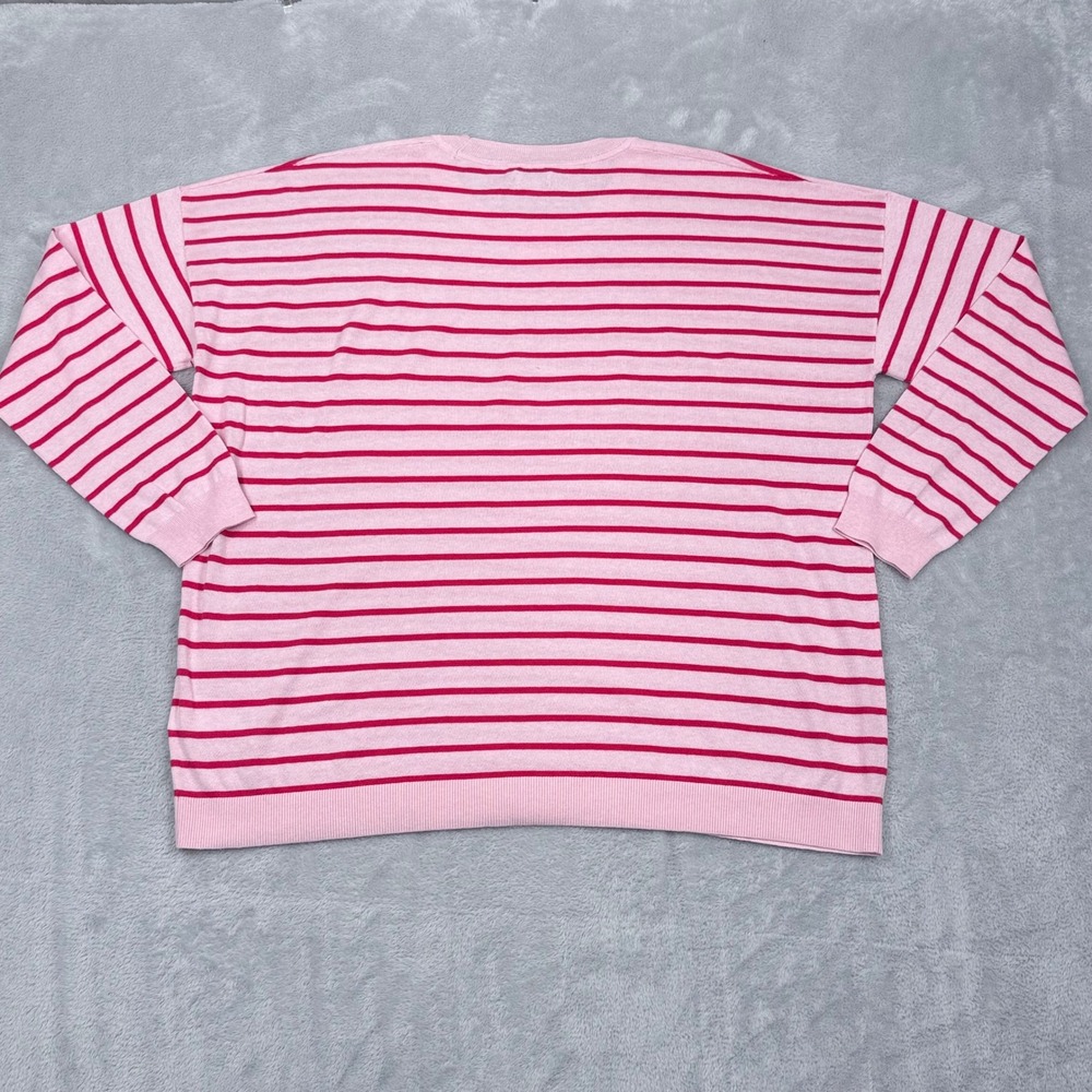 J Crew Dropped Shoulder Crewneck Sweater Womens XL Pink Striped Relaxed Pullover - Picture 3 of 8